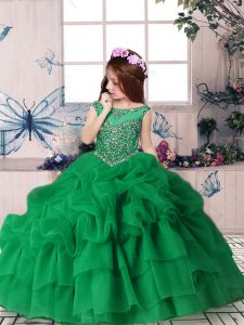 Dramatic Green Sleeveless Beading and Pick Ups Floor Length Evening Gowns