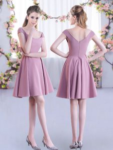 Pink A-line Straps Cap Sleeves Chiffon Mini Length Zipper Ruching Damas Dress