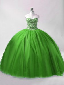 Sweetheart Sleeveless Sweet 16 Dress Floor Length Beading Green Tulle