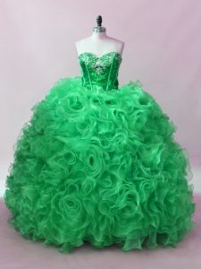 Stunning Green Sleeveless Sequins Floor Length 15th Birthday Dress