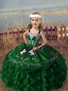 Ball Gowns Little Girls Pageant Gowns Green Straps Organza Sleeveless Floor Length Lace Up