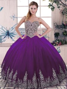 Glamorous Sleeveless Beading and Embroidery Lace Up Quinceanera Dress