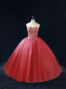 Vintage Lace Up Sweet 16 Dresses Red for Sweet 16 and Quinceanera with Beading