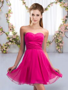 Perfect Fuchsia Chiffon Lace Up Sweetheart Sleeveless Mini Length Dama Dress Ruching