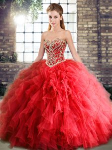 Beauteous Tulle Sleeveless Floor Length 15 Quinceanera Dress and Beading and Ruffles