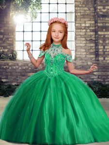 Beauteous Green Sleeveless Tulle Lace Up Pageant Dress for Party and Wedding Party