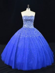Wonderful Royal Blue Sleeveless Beading Floor Length Vestidos de Quinceanera