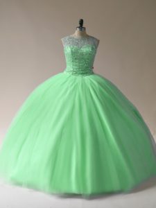 High Class Sleeveless Lace Up Floor Length Beading 15th Birthday Dress