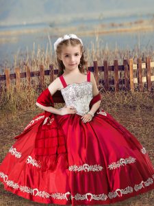 Top Selling Straps Sleeveless Satin Little Girl Pageant Dress Beading and Embroidery Lace Up