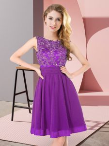 Chiffon Scoop Sleeveless Backless Beading and Appliques Damas Dress in Purple