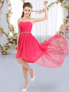 Hot Pink Strapless Lace Up Beading Quinceanera Dama Dress Sleeveless