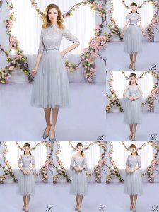 High-neck Half Sleeves Tulle Court Dresses for Sweet 16 Lace and Belt Zipper