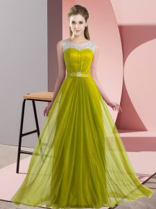 Scoop Sleeveless Lace Up Quinceanera Court of Honor Dress Olive Green Chiffon