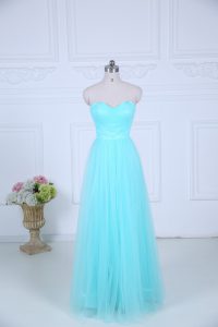 Aqua Blue Dama Dress Wedding Party with Ruching Sweetheart Sleeveless Zipper