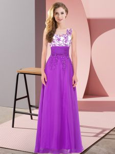Purple Scoop Backless Appliques Court Dresses for Sweet 16 Sleeveless