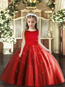 Ball Gowns Pageant Dresses Red Scoop Tulle Sleeveless Floor Length Lace Up