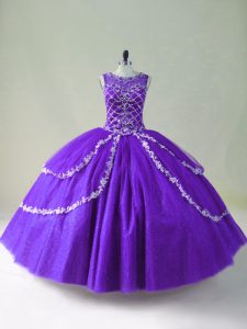 Floor Length Ball Gowns Sleeveless Purple Quinceanera Gown Zipper