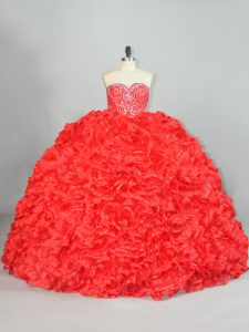 Gorgeous Red Quinceanera Dress Sweet 16 and Quinceanera with Beading and Ruffles Sweetheart Sleeveless Brush Train Lace Up