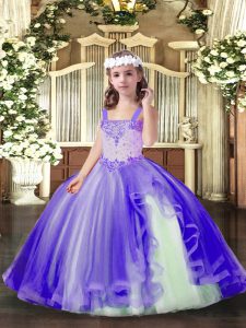 Floor Length Ball Gowns Sleeveless Lavender Child Pageant Dress Lace Up