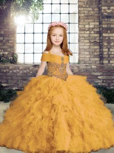 Cute Tulle Sleeveless Floor Length Little Girls Pageant Gowns and Beading