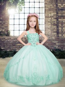 Adorable Sleeveless Tulle Floor Length Lace Up Little Girls Pageant Dress Wholesale in Apple Green with Beading