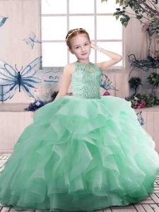 Elegant Sleeveless Zipper Floor Length Beading and Ruffles Girls Pageant Dresses