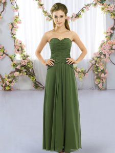 Stylish Dark Green Chiffon Lace Up Quinceanera Court of Honor Dress Sleeveless Floor Length Ruching