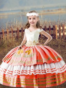 Latest Sleeveless Embroidery Lace Up Kids Formal Wear