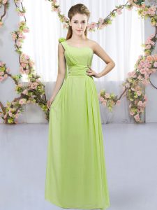 Custom Designed Yellow Green One Shoulder Neckline Hand Made Flower Quinceanera Court of Honor Dress Sleeveless Lace Up