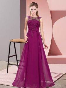 Beautiful Purple Empire Beading and Appliques Quinceanera Dama Dress Zipper Chiffon Sleeveless Floor Length