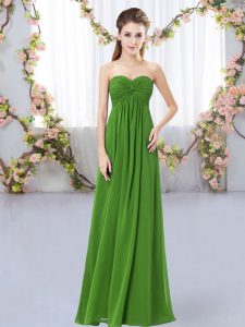 Sleeveless Floor Length Ruching Zipper Quinceanera Court of Honor Dress with Green