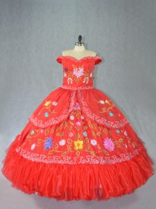 Fitting Off The Shoulder Sleeveless Satin 15th Birthday Dress Embroidery Lace Up