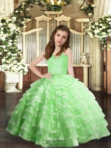 Ruffled Layers Pageant Gowns For Girls Lace Up Sleeveless Floor Length