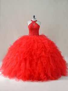 Traditional Sleeveless Beading and Ruffles Lace Up Sweet 16 Dress