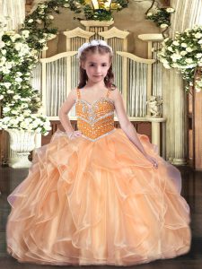 Organza Sleeveless Floor Length Pageant Dress for Girls and Beading and Ruffles