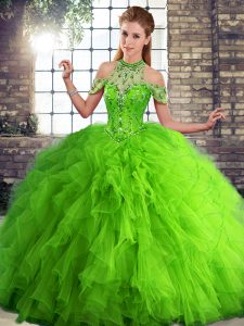 Popular Sleeveless Lace Up Floor Length Beading and Ruffles Quinceanera Dress