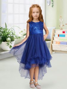 High Low A-line Sleeveless Royal Blue Kids Pageant Dress Zipper