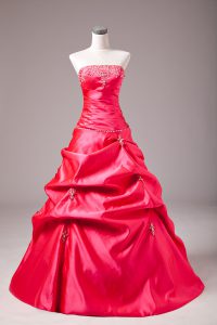 Beautiful Hot Pink Strapless Lace Up Beading and Appliques 15 Quinceanera Dress Sleeveless