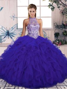 Sleeveless Beading and Ruffles Lace Up 15th Birthday Dress