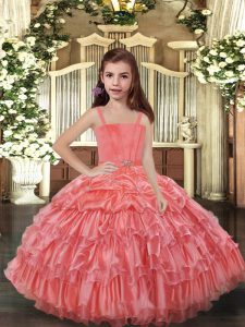 Affordable Organza Sleeveless Floor Length Kids Formal Wear and Ruffled Layers