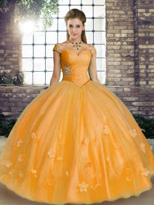 Tulle Sleeveless Floor Length 15 Quinceanera Dress and Beading and Appliques