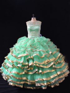 Apple Green Quince Ball Gowns Sweet 16 and Quinceanera with Ruffles Sweetheart Sleeveless Lace Up