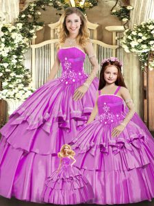 Exceptional Strapless Sleeveless Lace Up Sweet 16 Quinceanera Dress Lilac Taffeta