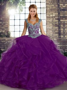 Spectacular Floor Length Ball Gowns Sleeveless Purple 15 Quinceanera Dress Lace Up