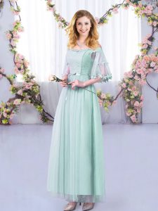 Charming Off The Shoulder Half Sleeves Tulle Dama Dress Lace and Belt Side Zipper