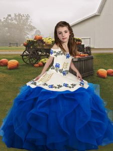 Organza Sleeveless Floor Length Kids Formal Wear and Embroidery and Ruffles