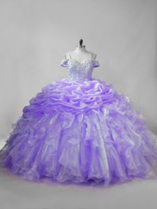 Sleeveless Brush Train Lace Up Beading and Ruffles and Pick Ups Quinceanera Gown