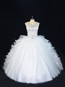 Designer White Sleeveless Floor Length Beading Lace Up Sweet 16 Quinceanera Dress