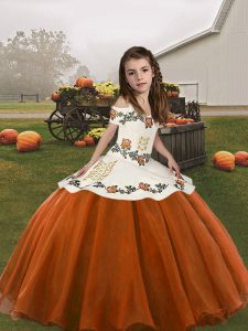 Ball Gowns Little Girls Pageant Dress Wholesale Rust Red Straps Organza Sleeveless Floor Length Lace Up