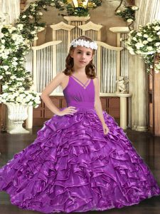 New Style Floor Length Ball Gowns Sleeveless Purple Kids Pageant Dress Zipper